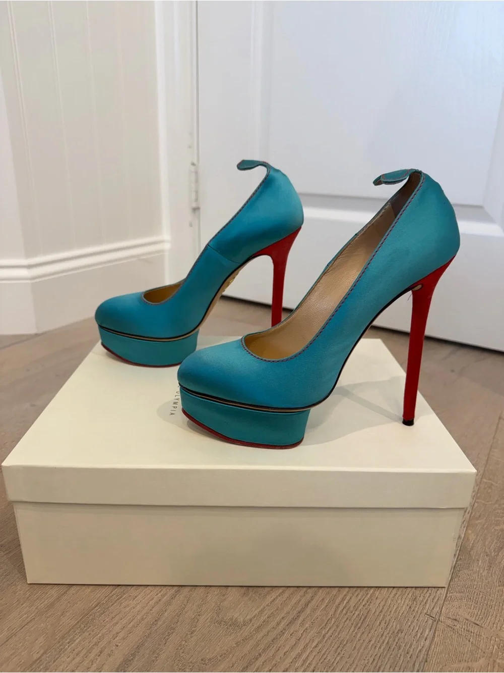 Charlotte Olympia Love Josephine Turquoise/Red Platform Pumps